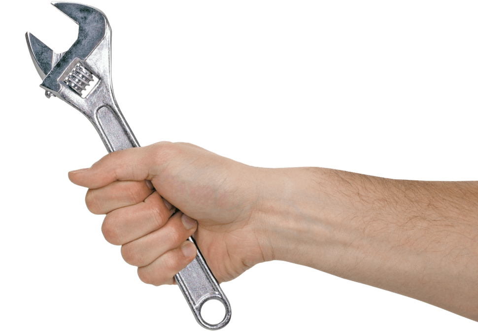 Schraubenschlüssl in der Hand